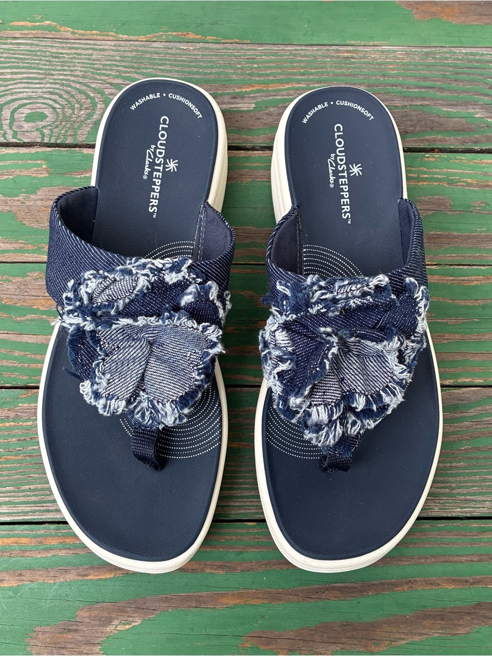 Clarks CloudSteppers Drift Rose Navy Sandals Sz 7 Slippers Flip Flop - Picture 2 of 11